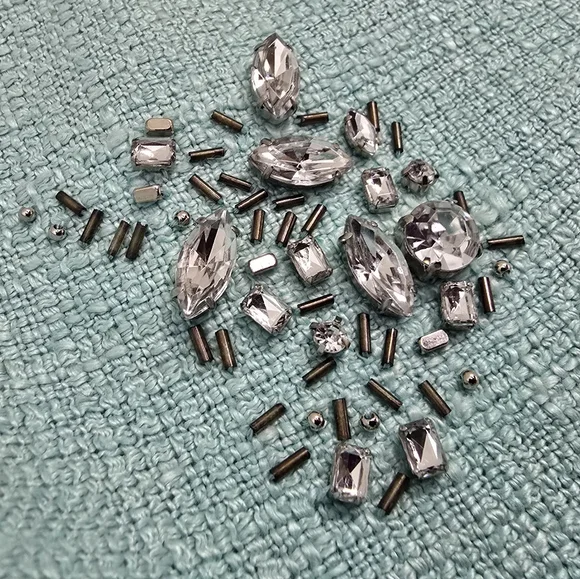 🆕️ Per Se Carlisle Per Elegant Crystal Floral Tweed Blazer in Mint Aqua Blue - Picture 6 of 10